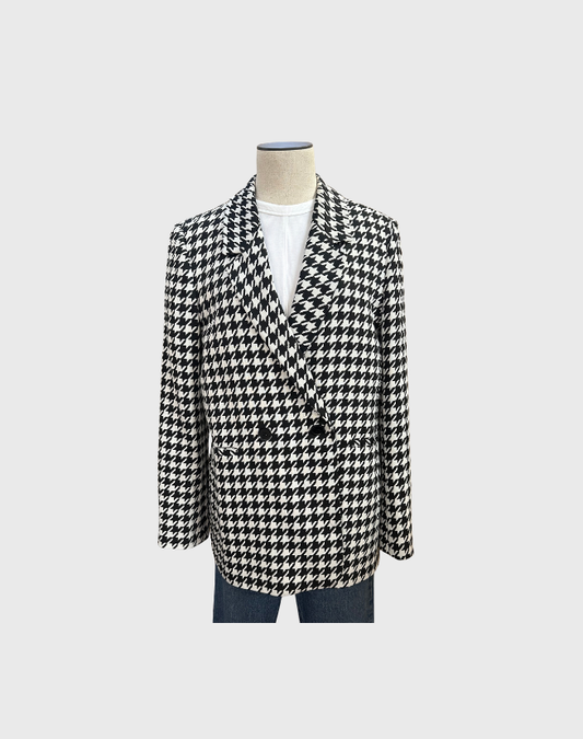ANINE BING HOUNDSTOOTH DOUBLE-BREASTED QUINN BLAZER - SIZE MEDIUM
