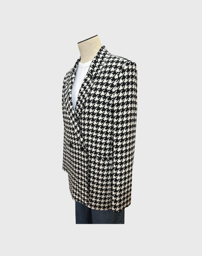 ANINE BING HOUNDSTOOTH DOUBLE-BREASTED QUINN BLAZER - SIZE MEDIUM