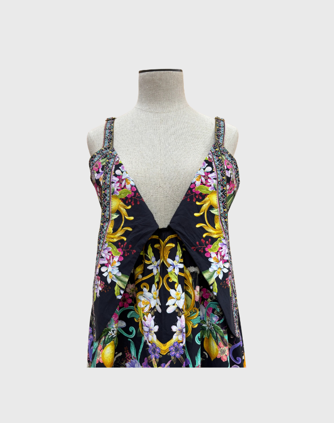 CAMILLA MEET ME IN MARCHESA TIE FRONT HIGH LOW DRESS - SIZE MEDIUM