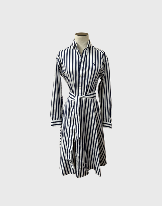 RALPH LAUREN BELTED STRIPED COTTON SHIRTDRESS - SIZE 2