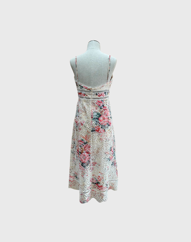 ZIMMERMANN LAELIA FLORAL AND LACE MIDI DRESS - SIZE 2