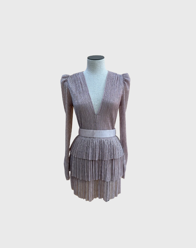 SABINA MUSAYEV CARRY SPARKLE MINI DRESS IN MAUVE - SIZE MEDIUM
