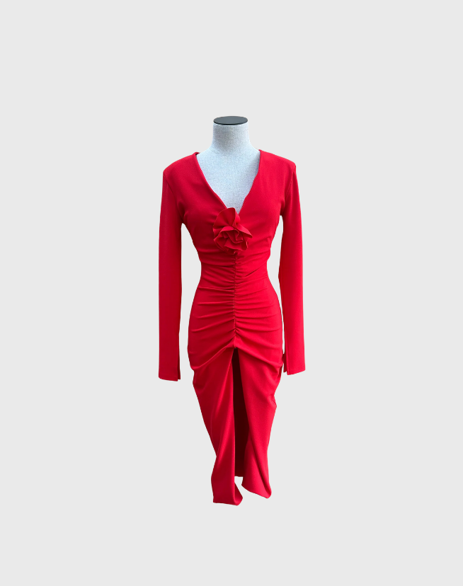 EFFIE KATS  ROSITA MIDI DRESS IN RED - SIZE SMALL