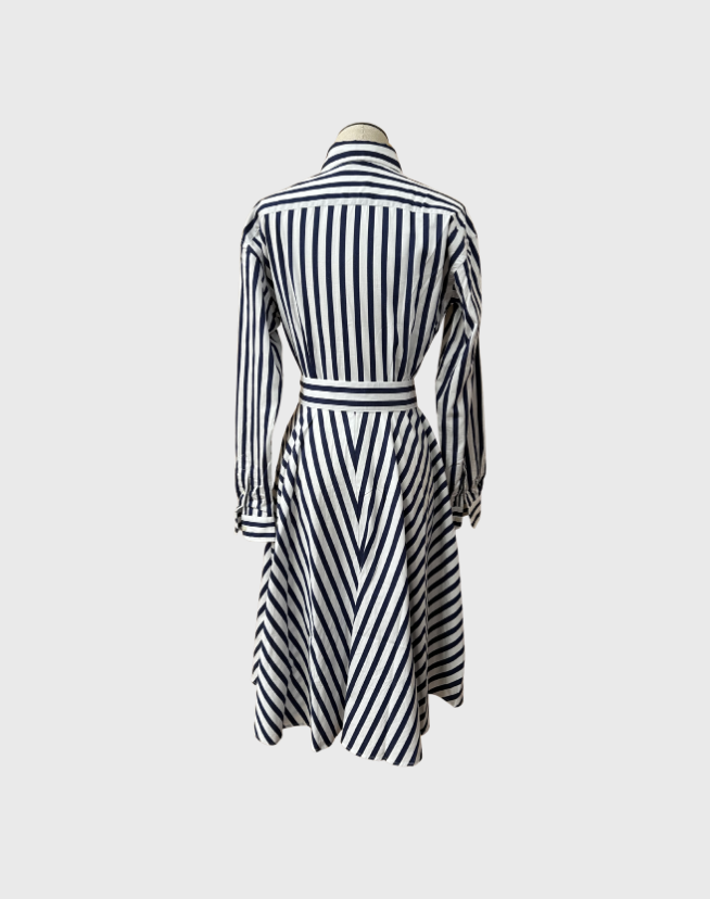 RALPH LAUREN BELTED STRIPED COTTON SHIRTDRESS - SIZE 2
