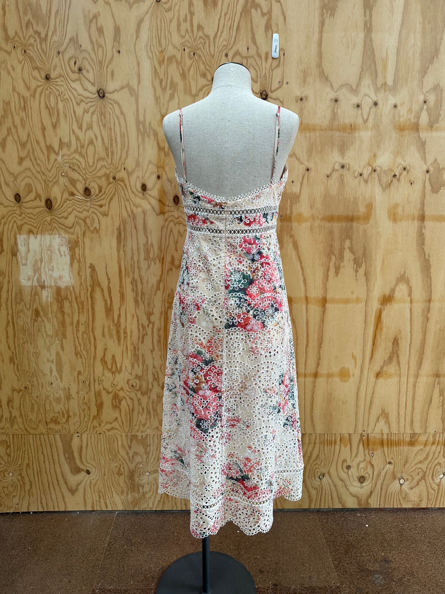 ZIMMERMANN LAELIA FLORAL AND LACE MIDI DRESS - SIZE 2