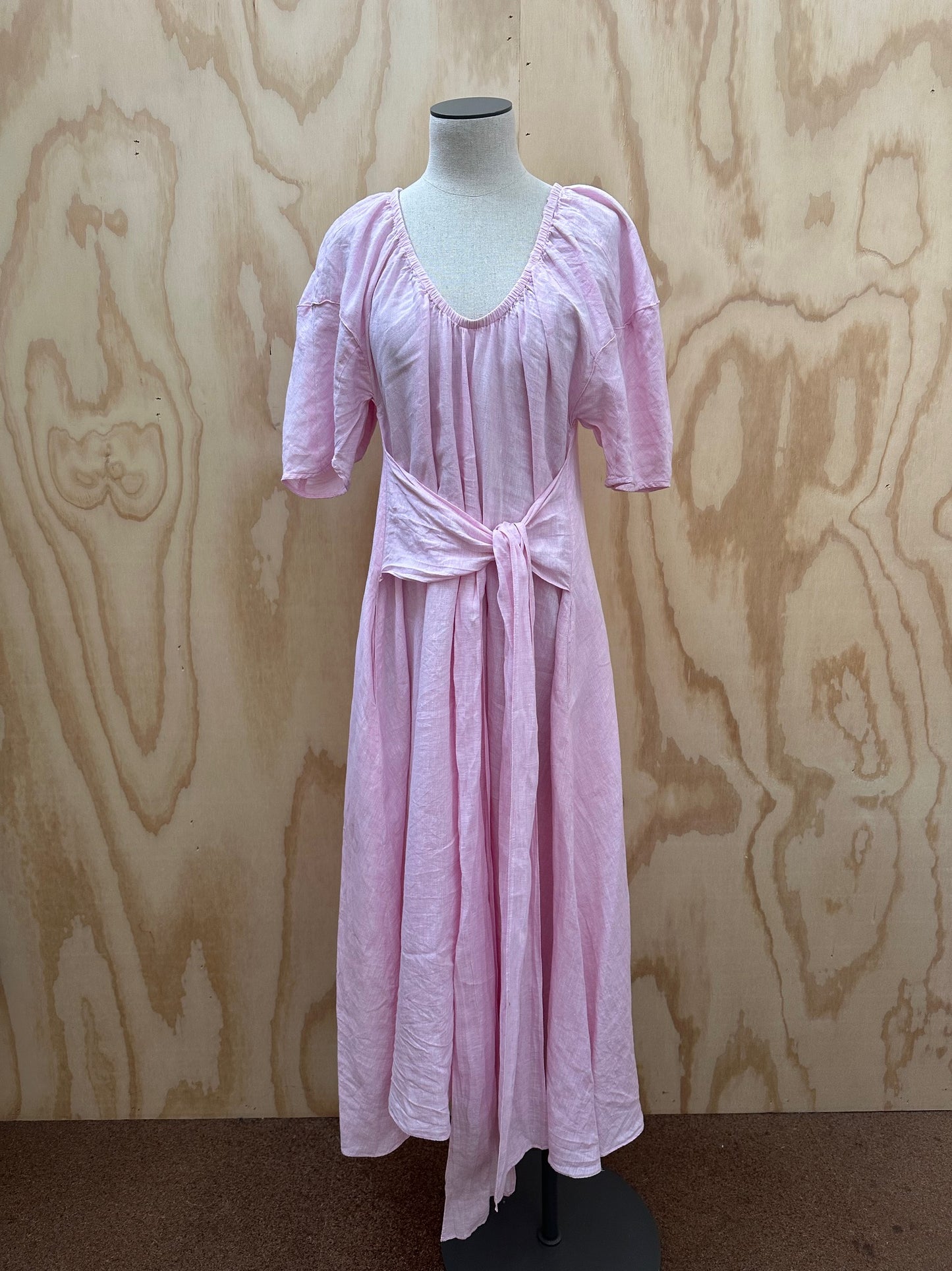 SCANLAN THEODORE LINEN SCOOP NECK DRESS - SIZE 8
