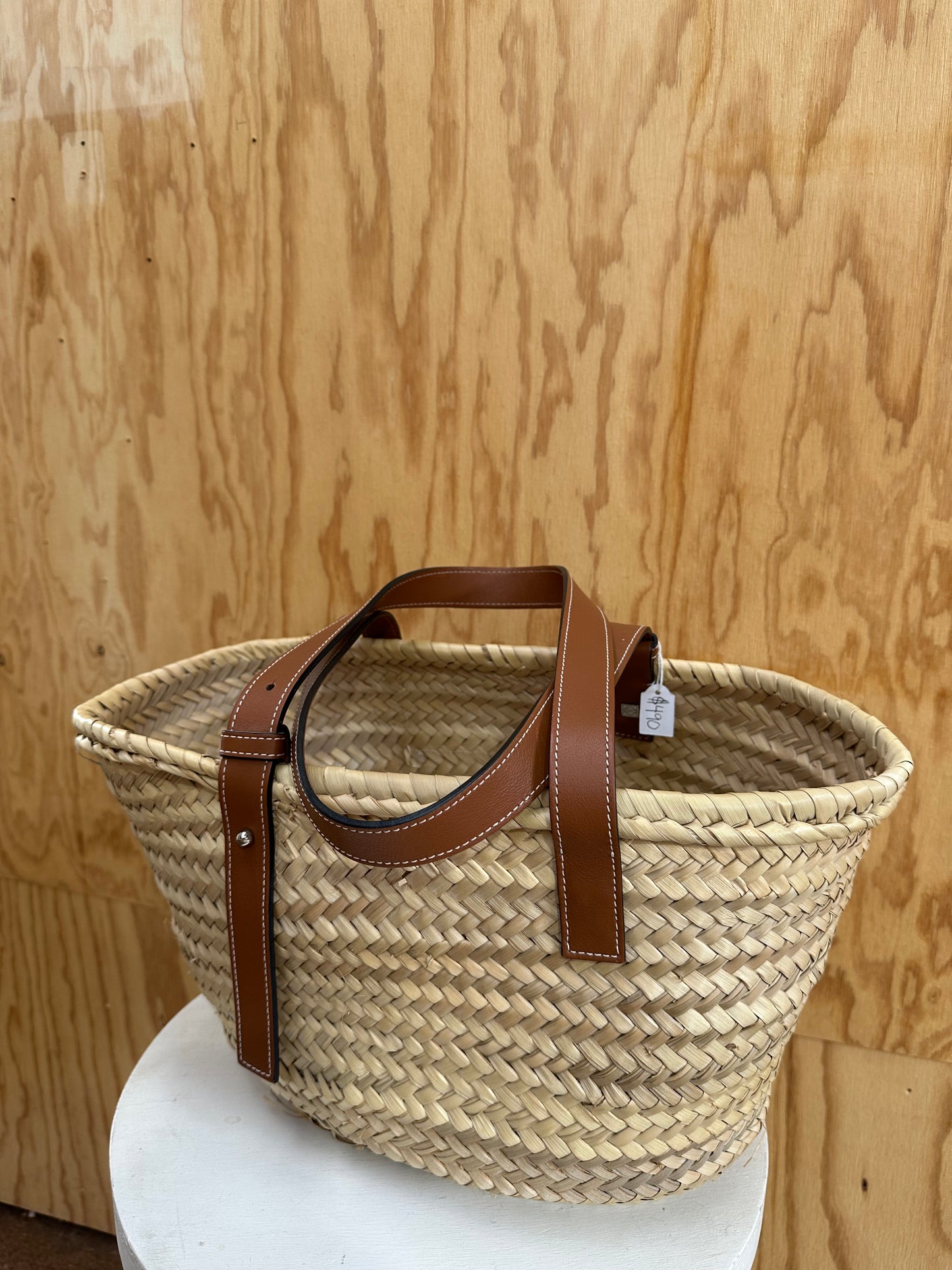 LOEWE BASKET BAG IN PALM LEAF AND CALF SKIN