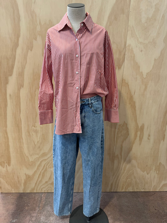 ASSEMBLY LABEL SIGNATURE POPLIN STRIPED SHIRT - SIZE 10