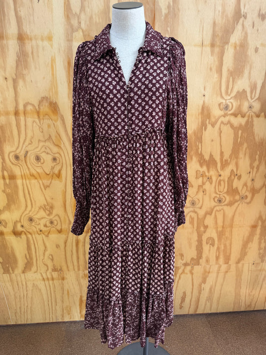 BY TIMO BURGUNDY FLORAL MAXI DRESS - SIZE S