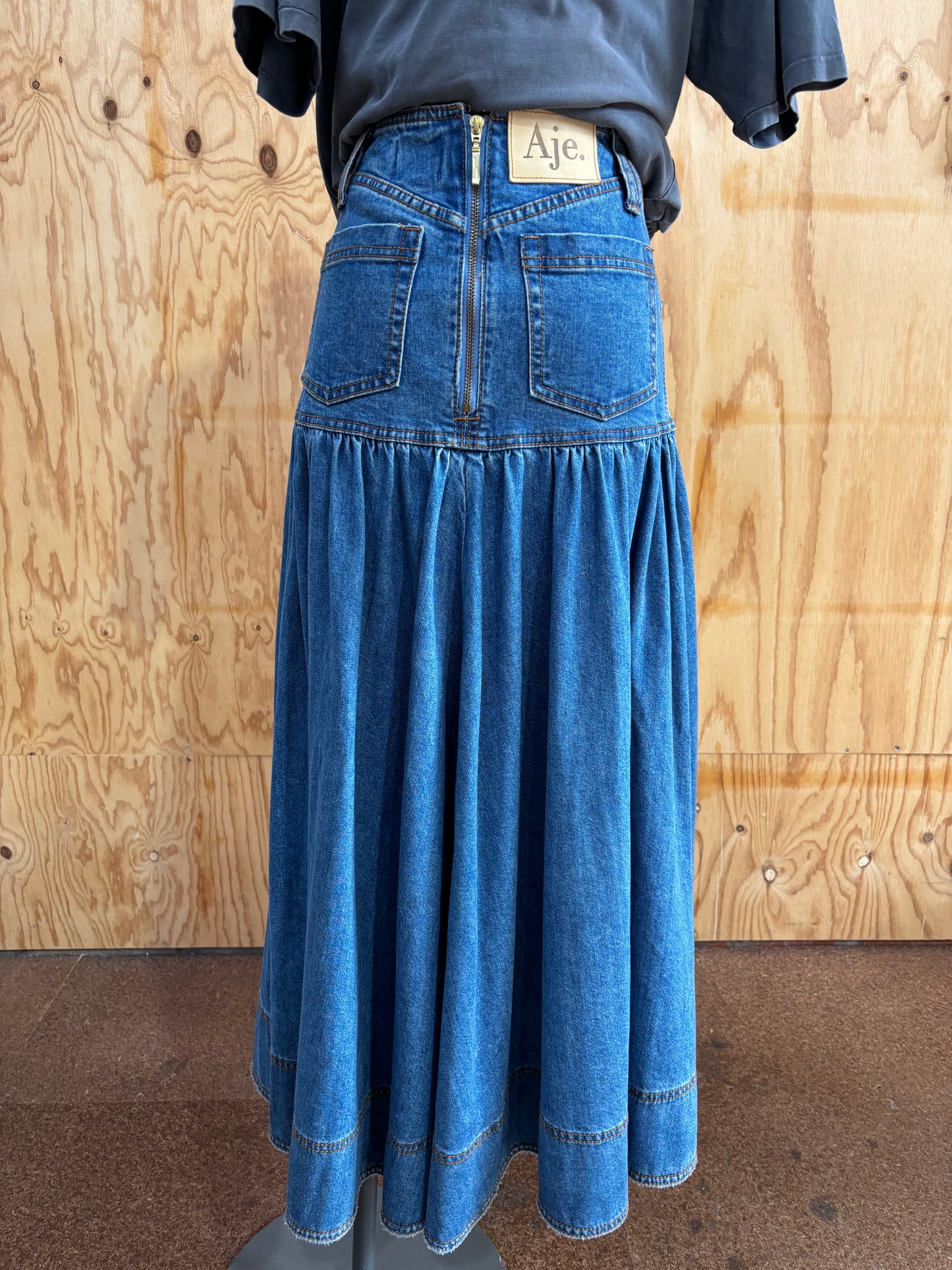 AJE BELMOND DENIM MIDI SKIRT - SIZE 8