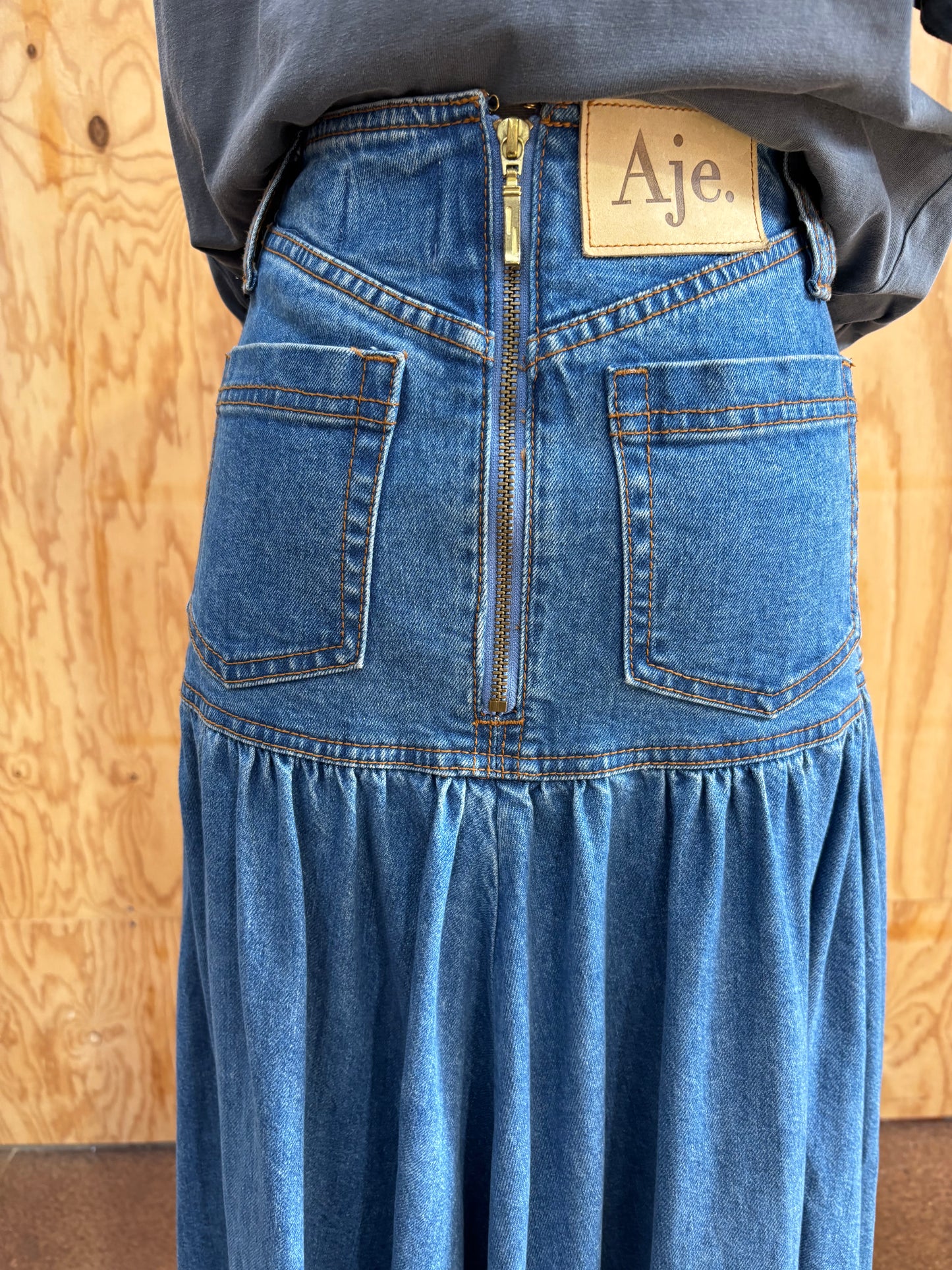 AJE BELMOND DENIM MIDI SKIRT - SIZE 8
