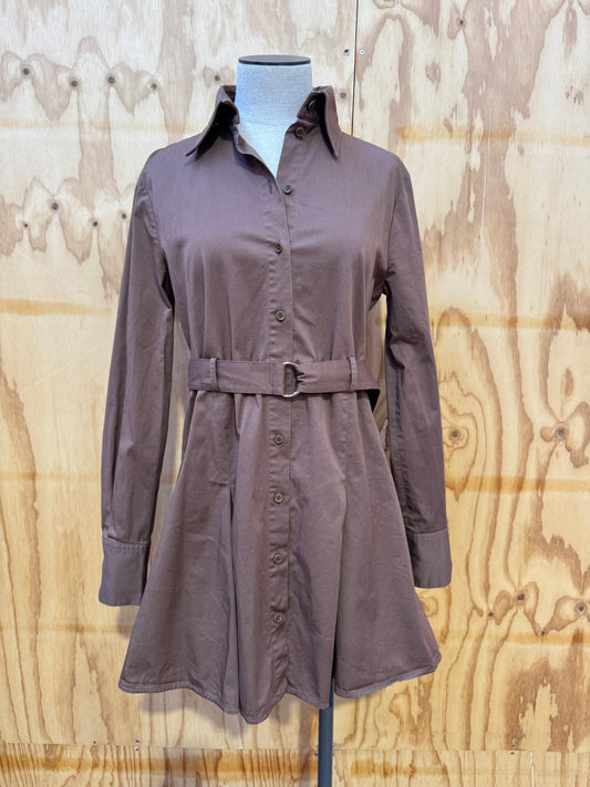 SCANLAN THEODORE SATEEN SHIRT DRESS IN CHOCOLATE - SIZE 6