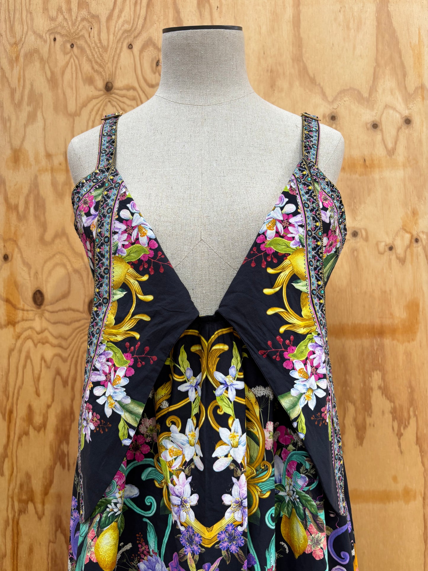 CAMILLA MEET ME IN MARCHESA TIE FRONT HIGH LOW DRESS - SIZE MEDIUM