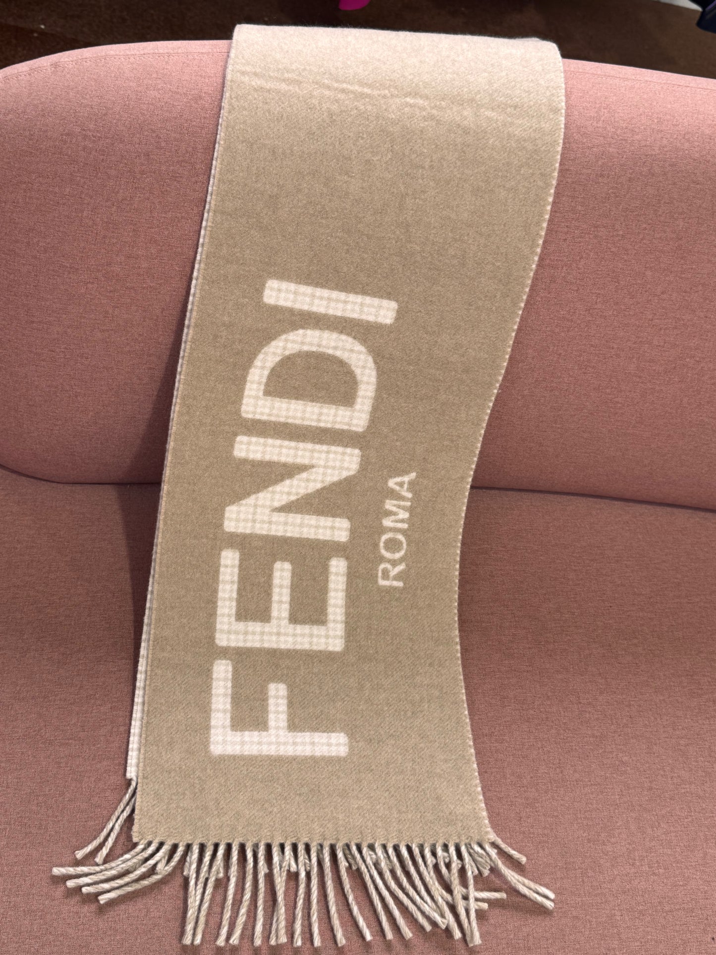 FENDI WOOL AND CASHMERE MOTIF SCARF