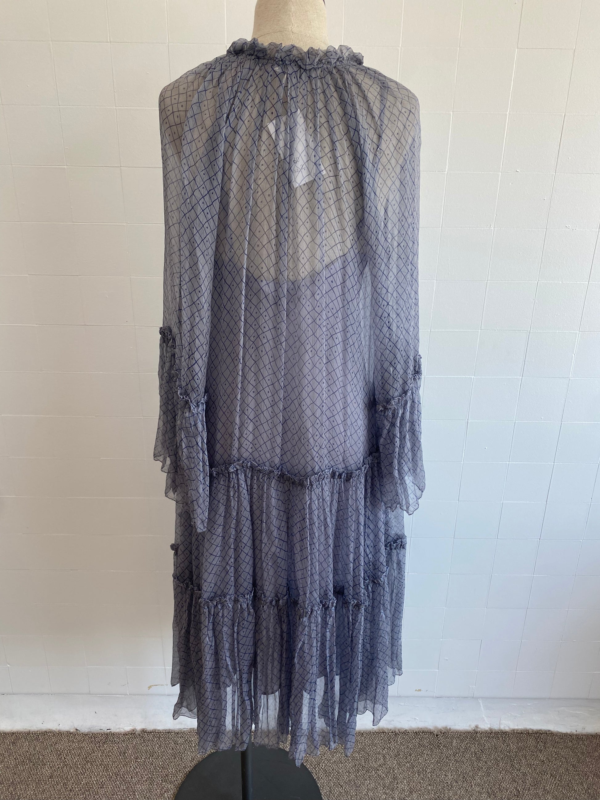 LEE MATHEWS SILK TIERED MIDI DRESS SIZE 2