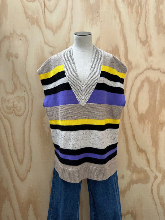 COS STRIPED WOOL KNIT VEST - SIZE XL