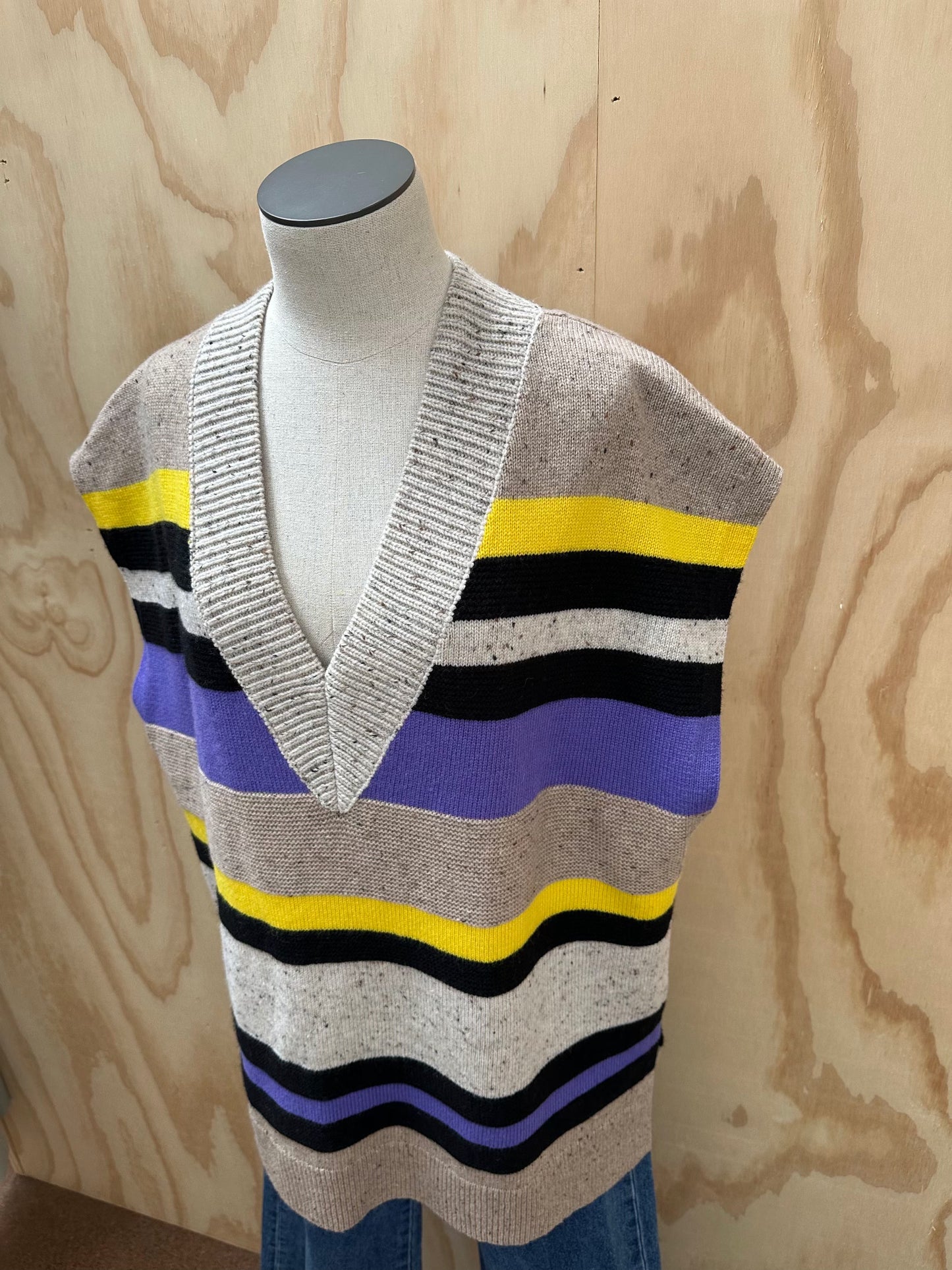 COS STRIPED WOOL KNIT VEST - SIZE XL