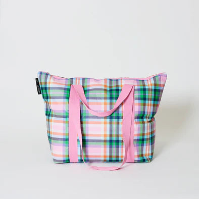 PLAID ZIP MEDIUM TOTE