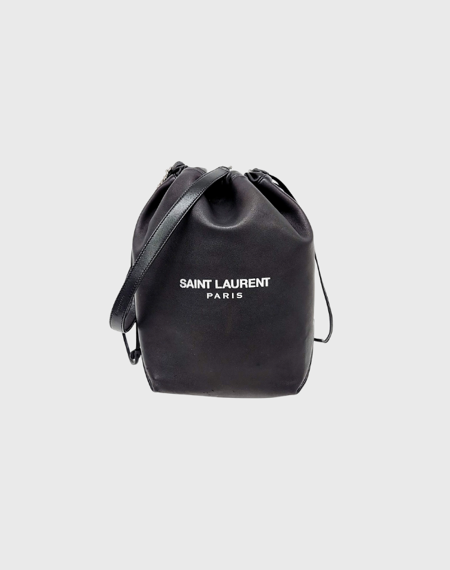 SAINT LAURENT BLACK LEATHER TEDDY BUCKET BAG