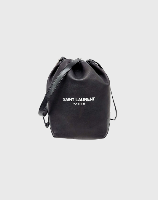 SAINT LAURENT BLACK LEATHER TEDDY BUCKET BAG