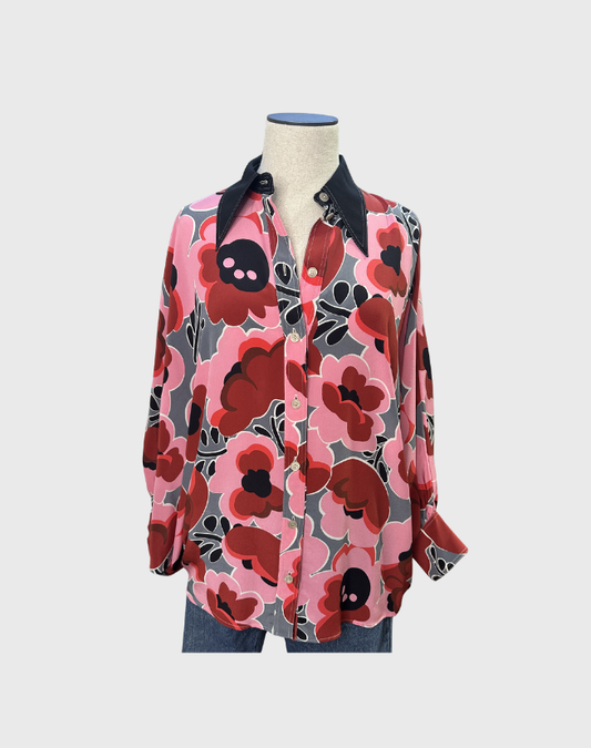 GUCCI POPPIES LONG SLEEVE BLOUSE - SIZE 40
