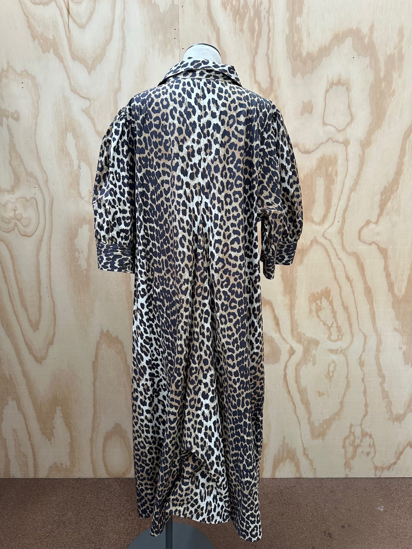 GANNI PUFF SLEEVE V NECK MIDI DRESS - SIZE 22